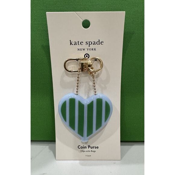 Kate Spade x Target Heart Blue/Green Coin Purse Keychain Bag Charm - Picture 1 of 4